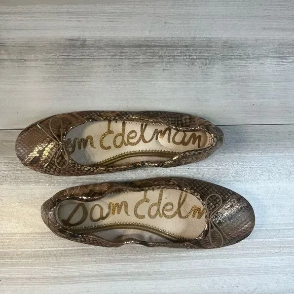 Sam Edelman Flat Shoes Metallic Snakeskin Print Size 7.5 Style “Felicia” - Picture 5 of 8